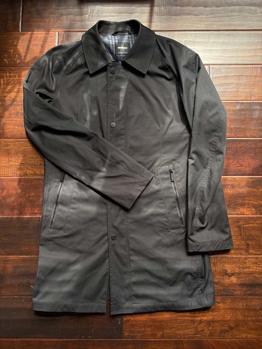 Strellson Black Zip-Front Car Coat with Plaid Lining